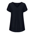 thumbnail image 4 of Women Chiffon Blouses Dressy Casual Summer V-Neck Short Sleeve Tops Business Tunics Ruffle Pleated Shirred Basic Shirts, 4 of 5