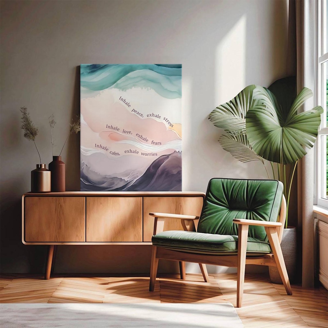 Inhale Peace Exhale Stress Canvas Art - Calming Ocean Theme Wall Decor, Ready to Hang Premium Canvas Print for Bedroom, Office, Meditation Room, Living Room - Fade-Resistant, USA Handmade