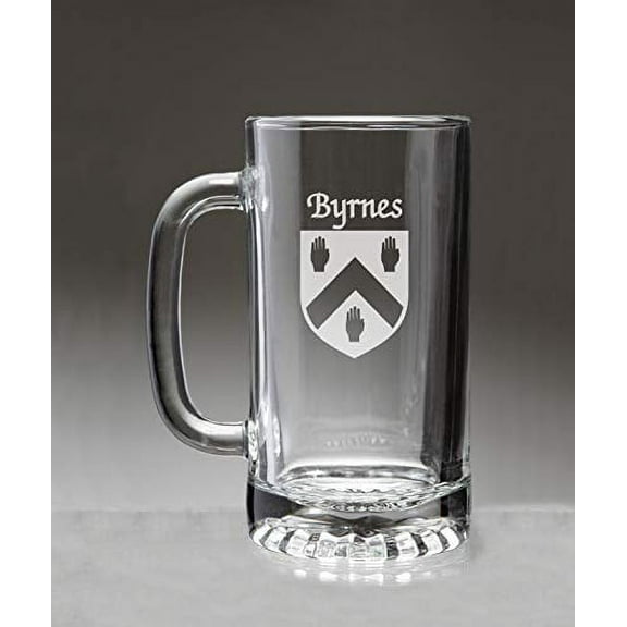 Byrne Irish Coat of Arms Glass Beer Mug (Sand Etched)