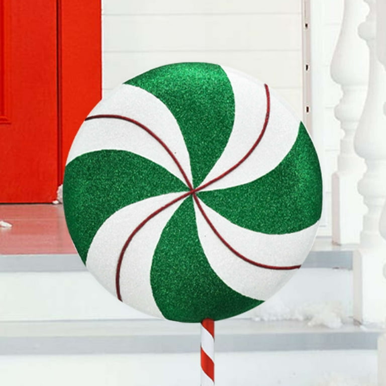 2 pack) Holiday Time 1 Piece Green and White Glitter Lollipop
