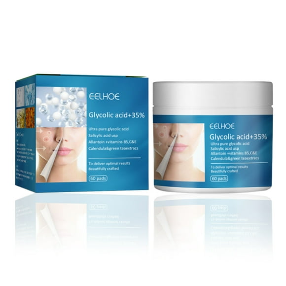 EELHOE 60 almohadillas de ácido glicólico + junta 35% elimina el acné alivia el enrojecimiento exfol Tomshoo Almohadilla de algodón para el acné