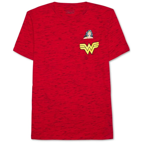 Hybrid Mens Wonder Woman Pocket Graphic T-Shirt, Red, Medium