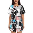 thumbnail image 1 of Balery Panda Cute Pink Hearts Conjunto de Pijama para Mujer con Estampado, Dos Piezas de Manga Corta y Shorts, Ropa de Dormir Suave con Cuello Redondo y Bolsillos-Large, 1 of 6
