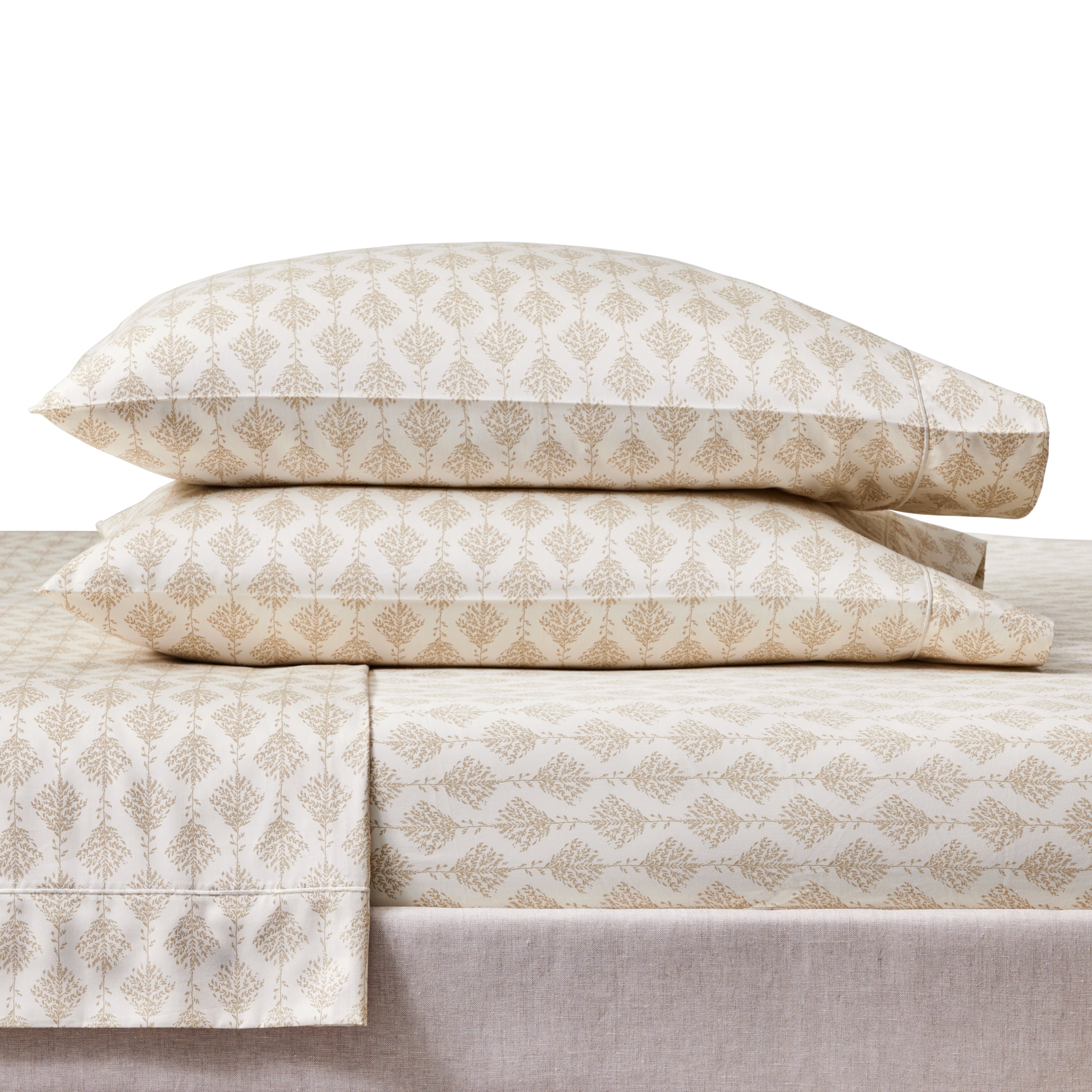 Better Homes & Gardens 4-Piece 400 Thread Count Performance Bed Sheet Set, Botanical Stripe Almond Biscuit, Full
