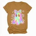 thumbnail image 5 of TOWED22 Halloween Shirt for Women Crew Neck Shirt Cute Bow Ghost Graphic Short Sleeve Casual Fall Clothes Tops(Yellow,XL), 5 of 5