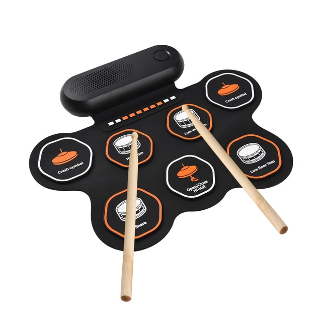 Ensemble de Batterie Électronique avec Haut-Parleur 3W Ensemble de Batterie à Main 7 Pads Supporte Diverses Entrées Audio 3 Styles de Batterie 10 Rythmes 10 Chansons de Démonstration Kit de Batterie avec Baguettes Pédale