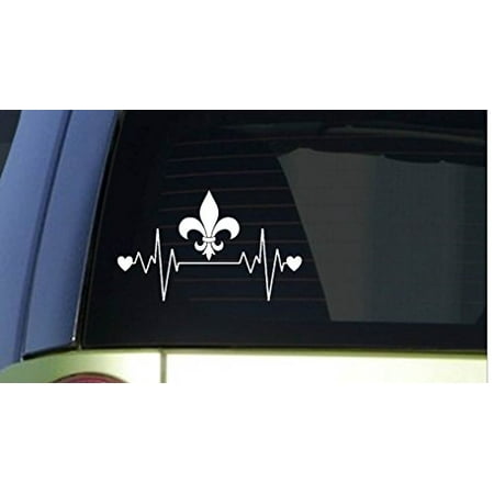 Fleur de lis heartbeat lifeline *I211* 8" wide Sticker decal french lily