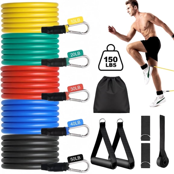 Skdwakiz Resistance Bands Set, Exercise Bands Up to 150lb for Working Out, Fitness Bands with Door Anchor & Handles for Men and Women, Strength Training Home Workouts Gym Equipment