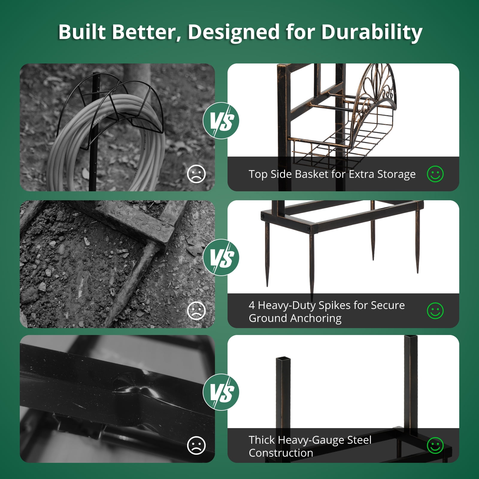 Heavy-Duty Freestanding Garden Hose Holder with Storage Basket