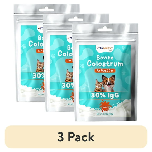 (3 pack) Vitamatic Bovine Colostrum for Dogs and Cats, 90 Grams, 30% Immunoglobulins, Grass Fed