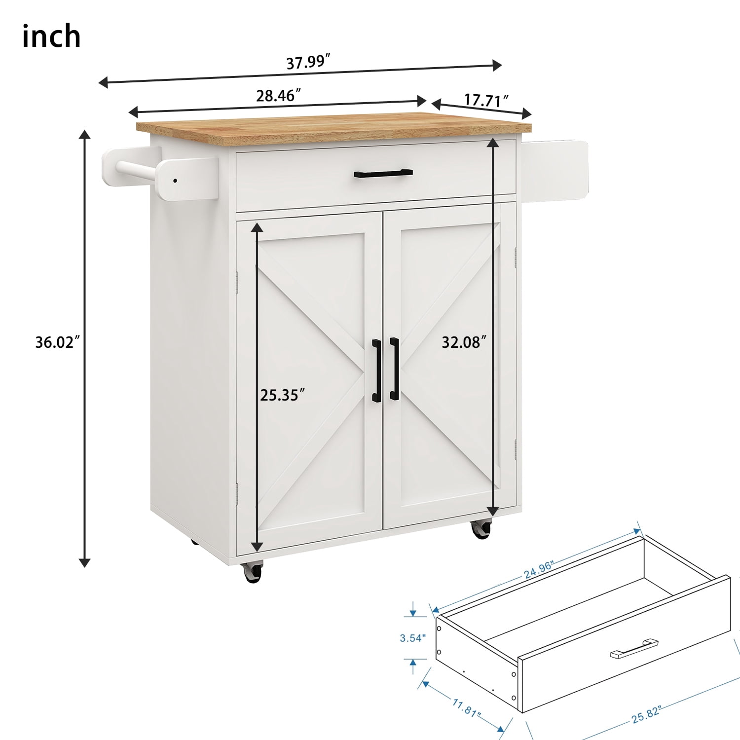 MDQMD Kitchen Island on Wheels, 2-Door Cabinet, Storage Drawer, Open Shelf, Kitchen Storage Island with Large Worktop,Kitchen Serving Cart for Dining Room Bar (White)
