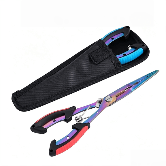 Titanium Coated Fishing Pliers with Stainless Steel Construction, Multifunctional Lure Tool for Hook Removal, Line Cutting and Split Ring Opening, Portable Fishing Accessories with Lanyard
