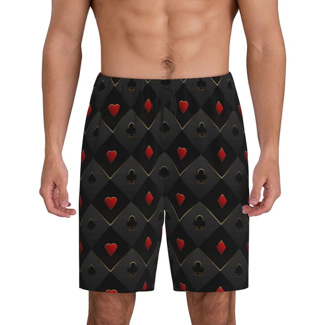 Balery Red Poker Pantalones cortos de pijama de punto de algodón para hombre con cinturilla y bolsillos-XX-Large