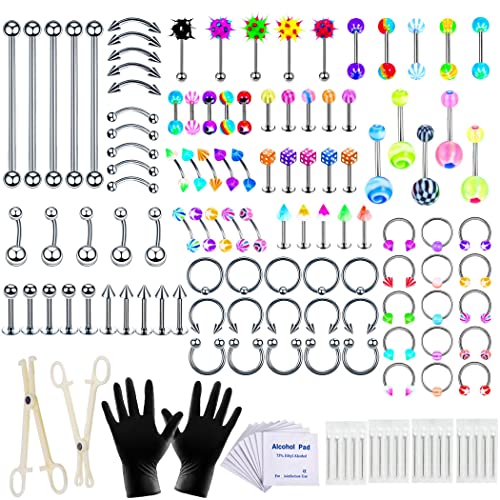 140Pcs Colorful Piercing Kit Belly Button Piercing Kit with 14G 16G
