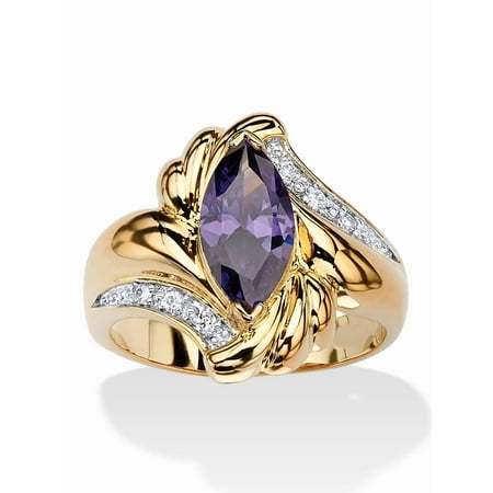 2.05 TCW Marquise-Cut Simulated Purple Amethyst Bypass Cocktail Ring Gold-Plated