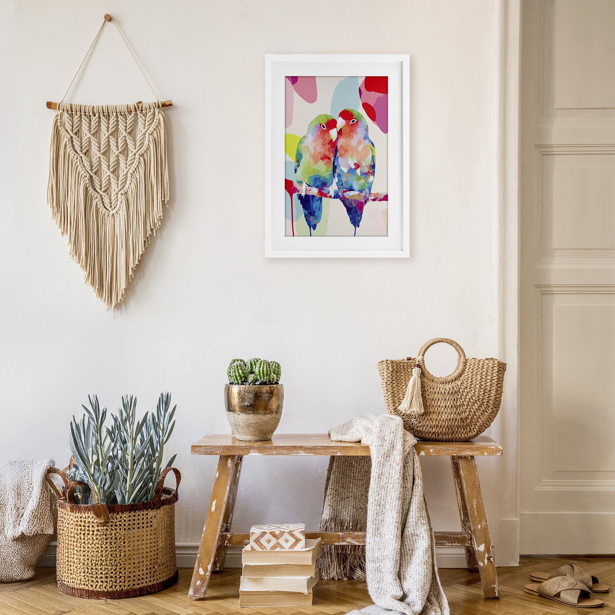 Stupell Industries Lovebirds on a Branch White Framed Print Under Glass, design by Chromatic Storm Studio
