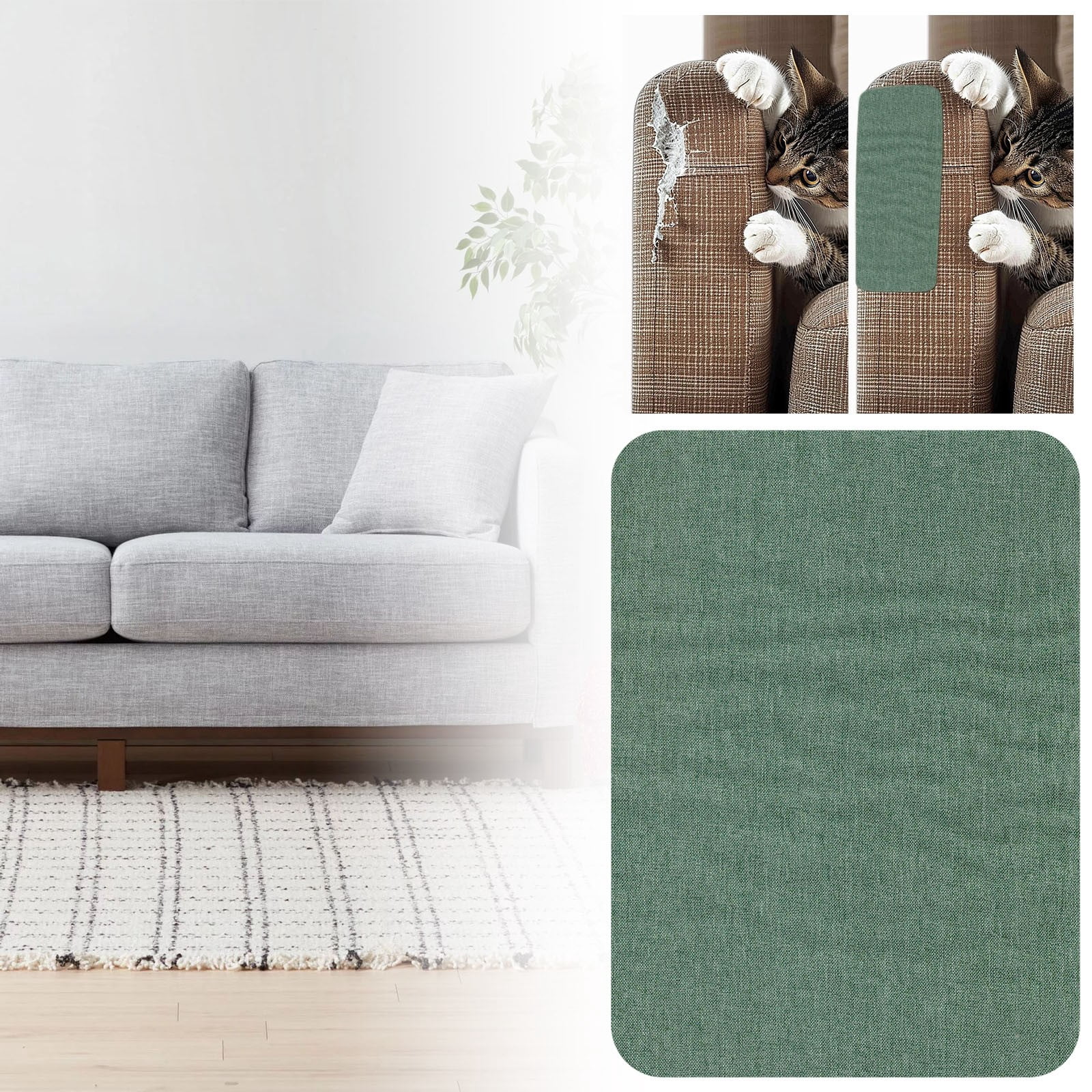 1Pc Self-Adhesive Linen Fabric Patch, 8X11 Inch Repair Patch For Sofas, Couches, Furniture, Bags & Car Seats, No-Sew Iron-On Fabric Repair Tape For Holes & Tears, Multicolor(Green,11x8")