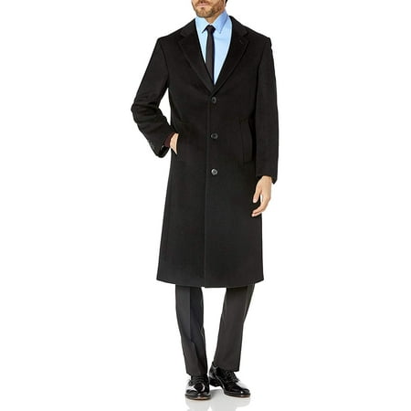 Prontomoda Mens Single Breasted Black Luxury Wool/Cashmere Full Length ...