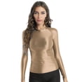 thumbnail image 2 of YONGHS Women's Glossy O Neck Long Sleeve T-Shirt Slim Fit Breathable Yoga Sportwear Fitness Tops Coffee XL, 2 of 7