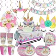 thumbnail image 2 of Conjunto de suministros de cumpleaños de unicornio arcoíris, globos de unicornio, vasos, platos, servilletas, decoraciones para fiesta de cumpleaños, niño y niña de 1, 2, 3, 4 y, 2 of 5