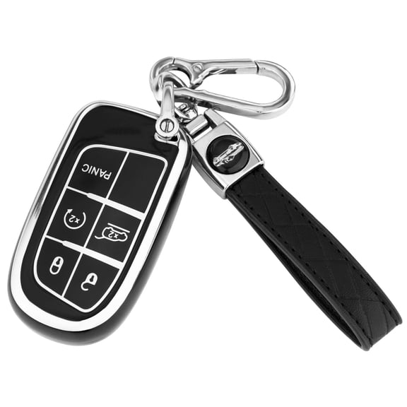 for Jeep Key Fob Cover with Keychain,Soft TPU Key Case Shell Full Protection for Grand Cherokee Renegade Chrysler 200 300 Dodge RAM Durango Challenger Journey Dart Compass Charger