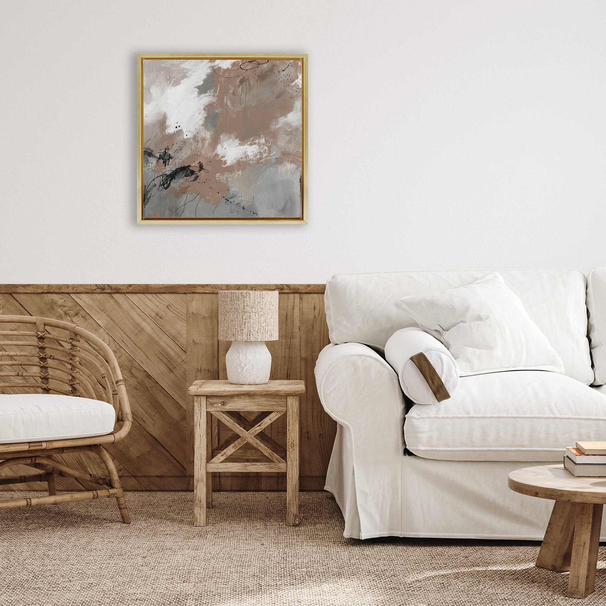 Stupell Industries Brown & Grey Brushwork Gold Framed Floater Canvas Wall Art, design by Ruth Fromstein