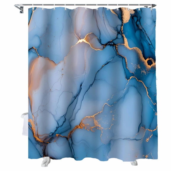 Shower Curtains Abstract Blue Golden Marble Texture Bath Curtain Modern Art Waterproof Bathroom Shower Curtain Set with Hooks Decoration 36 x 72 Inches