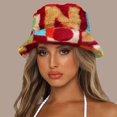 thumbnail image 2 of MSJUHEG Bucket Hat Cowboy Hat Trucker Hat Winter Printed Thick Bucket Warm Hat Bucket Cap Basin Hat for Women Men Hats for Women Fascinators Hats for Women Polyester 1PC Hat Red One Size, 2 of 4