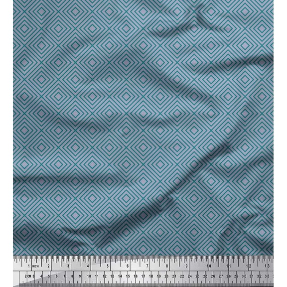 Soimoi Gray Cotton Voile Fabric Diamond Geometric Print Fabric by Yard 42 Inch Wide