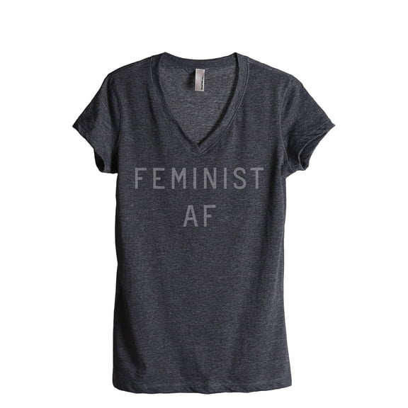 Thread Tank Feminist AF Women's Fashion Relaxed V-Neck T-Shirt Tee Charcoal Small