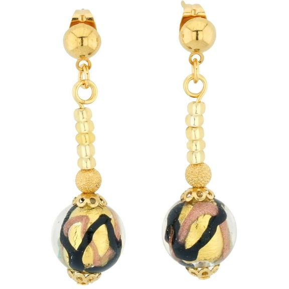 GlassOfVenice Murano Glass Canaletto Earrings - Gold Black