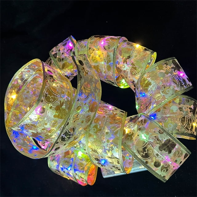 EGNMCR Easter Decorations For The Home Easter Decor Easter Decoration LED Ribbon Lights Easter Tree Ornaments DIY Lace Bow String Lights Decoration Easter Decorations