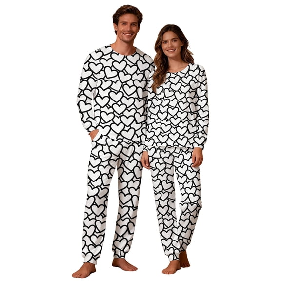 CLOISE Womens Long Sleeve Pajama Sets Valentines Pjs Sets Pockets Tops and Pant Heart Lounge Set 2 Piece Loungewear White