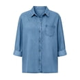 thumbnail image 4 of Vynhevius Women's Denim Shirt Jacket Lapel Long Sleeve Button‑Front Outerwear With Pockets, 4 of 9