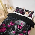 thumbnail image 3 of Homewish Halloween Skull Duvet Cover Queen For Adults Teens,Pink Rose Floral Butterfly Queen Bedding,Black Reversible,3-Piece,1 Duvet Cover and 2 Pillowcases, 3 of 6