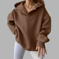 thumbnail image 2 of Xudanell Womens V Neck Sweatshirts Oversized Hoodie Pocket Fleece Lined Casual Sweatshirt Athletic Clothes Pullover Brown M, 2 of 9