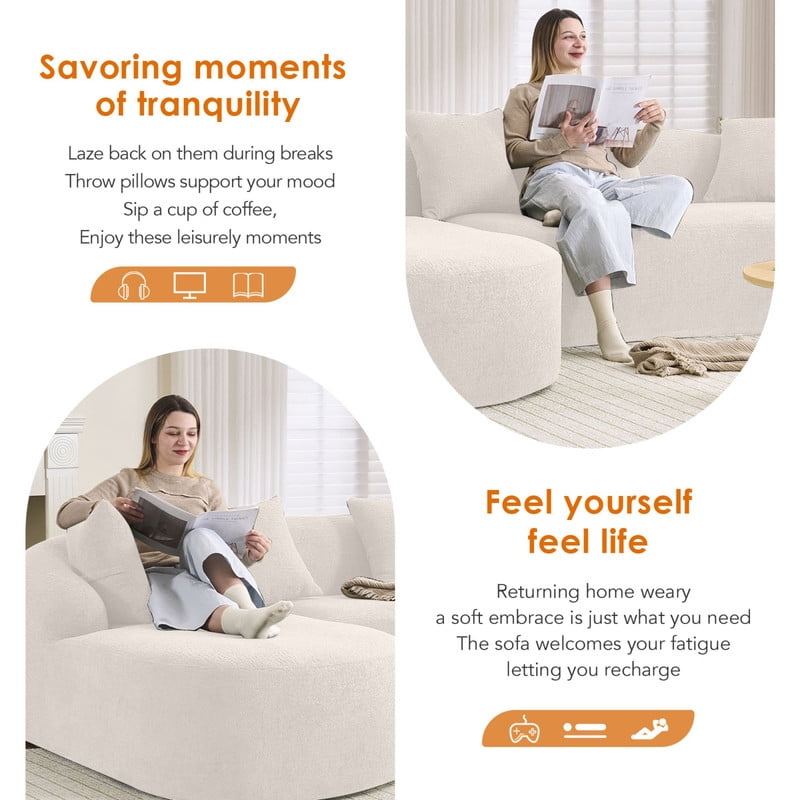 Curved Sectional Sofa with Chaise, 99'' Modern Luxury Chenille Cloud Couch for Living Room, Oversized 3-Seater Sofa Couch for Living Room, No Assembly