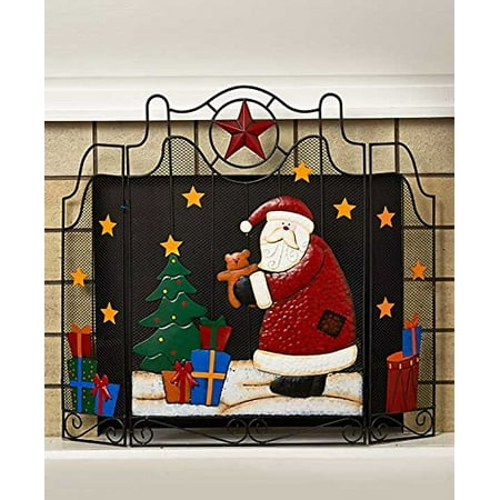 Santa Freestanding Texas Star Holiday Metal Fireplace Screen
