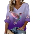 thumbnail image 4 of Breezora Haut pour Femmes avec Design Colibri et Ruban pour Sensibilisation à une Cause, Confortable, Col Rond, Manches Courtes, Taille m, Violet Foncé, 4 of 4
