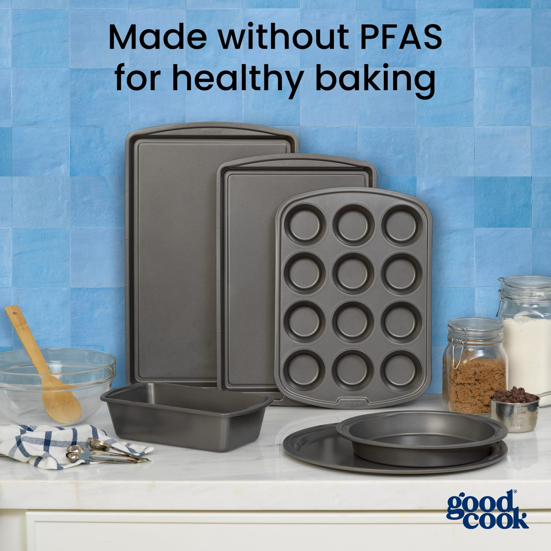 GoodCook Nonstick Everyday Steel 3-Piece Baking Sheet Set, Gray