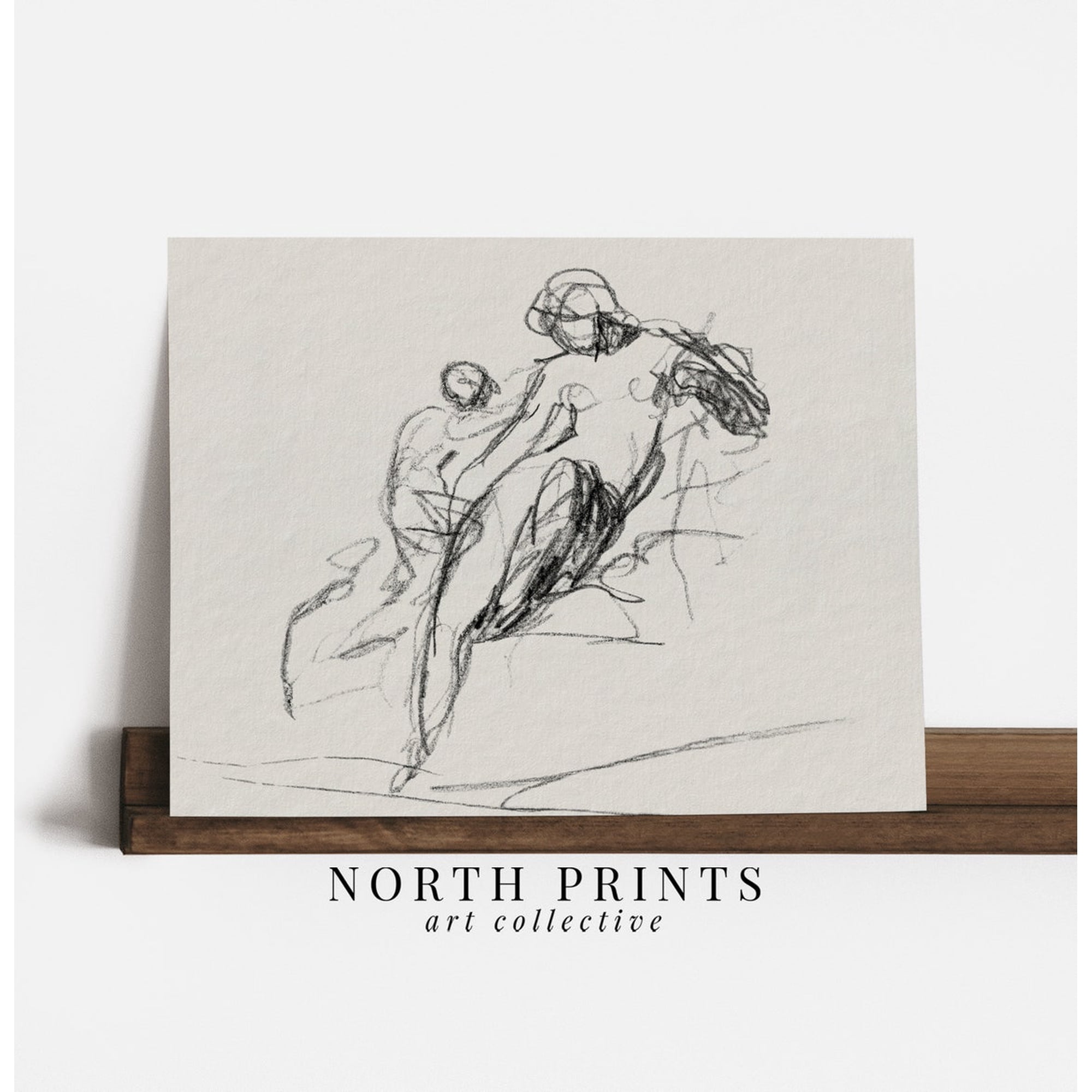 Mother And Child Sketch Minimalist Neutral Portrait Artwork
