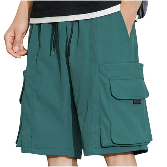 fatyb Men's Cargo Shorts Elastic Waist Drawstring Hiking Shorts Baggy Lightweight Outdoor Work Shorts