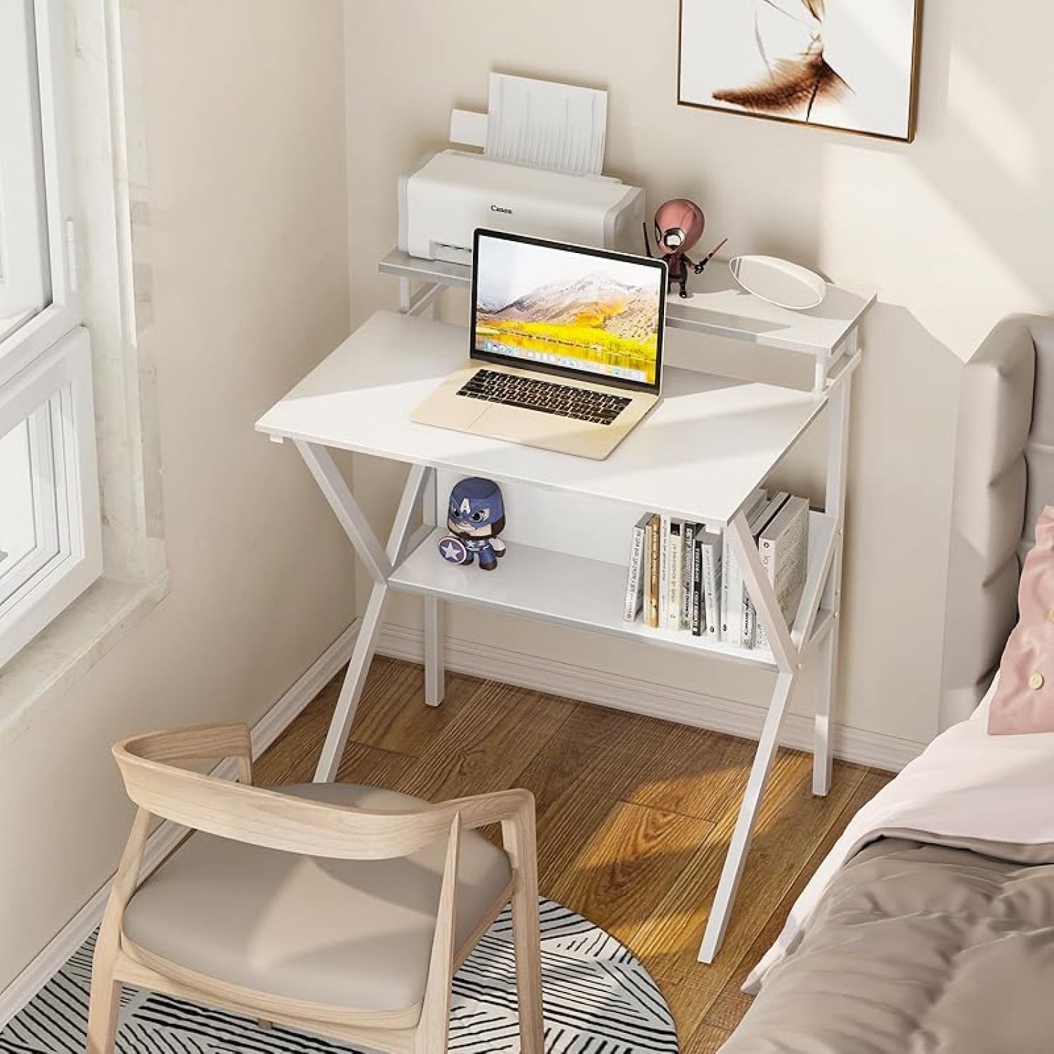Small Desk, 27.5 Inch Small Computer Desk for Small Spaces, Compact Desk with Storage, Tiny Desk Study Desk with Monitor Stand for Home Office