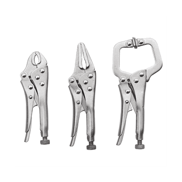 3Pcs Mini Vise Locking Pliers Set Curved Jaw and Long Nose C Clamp Assorted Welding