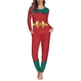 thumbnail image 2 of Renewold Christmas Family Pajamas for Women Plus Size XS Elf Bow Sleepwear Lounge Set 2 Pieces Thermal Home Indoor Nightwear Clothing Fit for Winter Outfits, 2 of 5