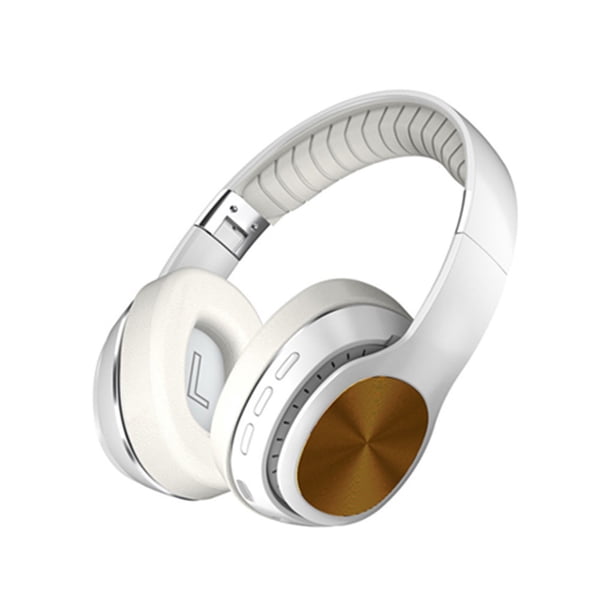Sidaley Auriculares compatibles con Bluetooth, altavoz plegable de 40mm, tarjeta de memoria, auriculares HiFi, auriculares recargables con Cables de audio/vídeo Blanco