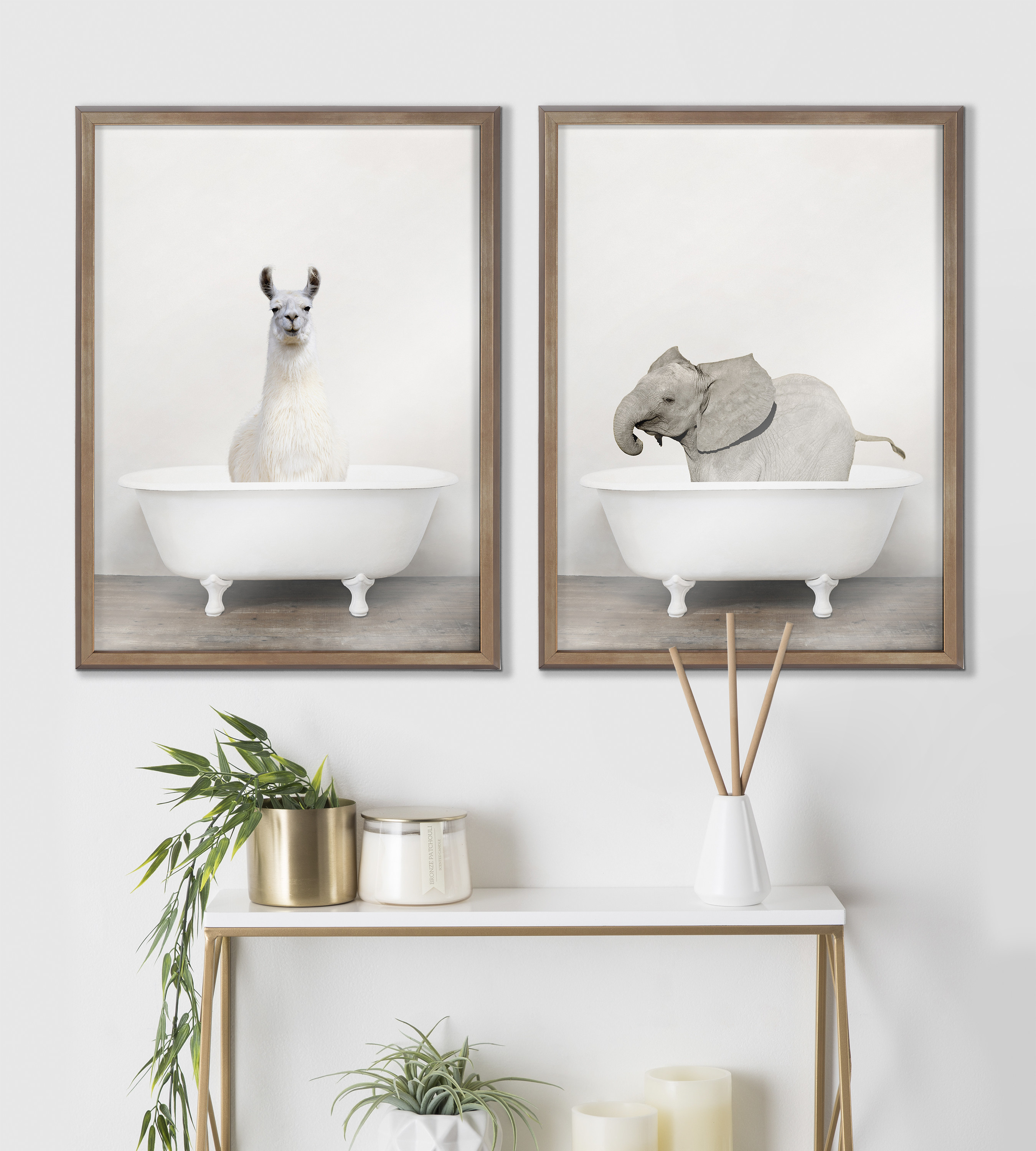 Blake Baby Elephant in the Tub Color 18 in x 24 in Framed Photography Art Prints, by Kate and Laurel