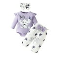 thumbnail image 2 of Bjutir Cute Toddler Baby Bodysuits Set Girls Long Sleeve Ribbed Cartoon Prints Romper Bodysuit Pants Headbands Outfits For 9 Months, 2 of 6