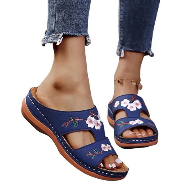 Leather Flower Embroidered Vintage Casual Soft Footbed Orthopedic Arch-support Hk