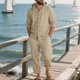 thumbnail image 5 of Xzbqbs Mens Casual Tracksuit 2 Pieces Cotton Linen Set Casual Button Down Hoodies Beach Yoga Pants Summer Beach Outfits Sets, 5 of 9